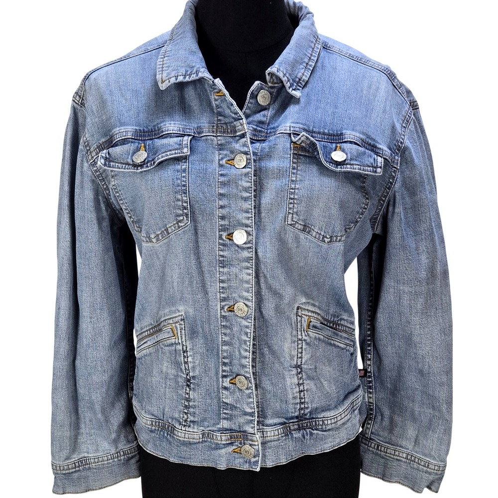 Women's VTG Y2K Polo Jeans Ralph Lauren Medium Blue Denim Trucker Jacket Preppy